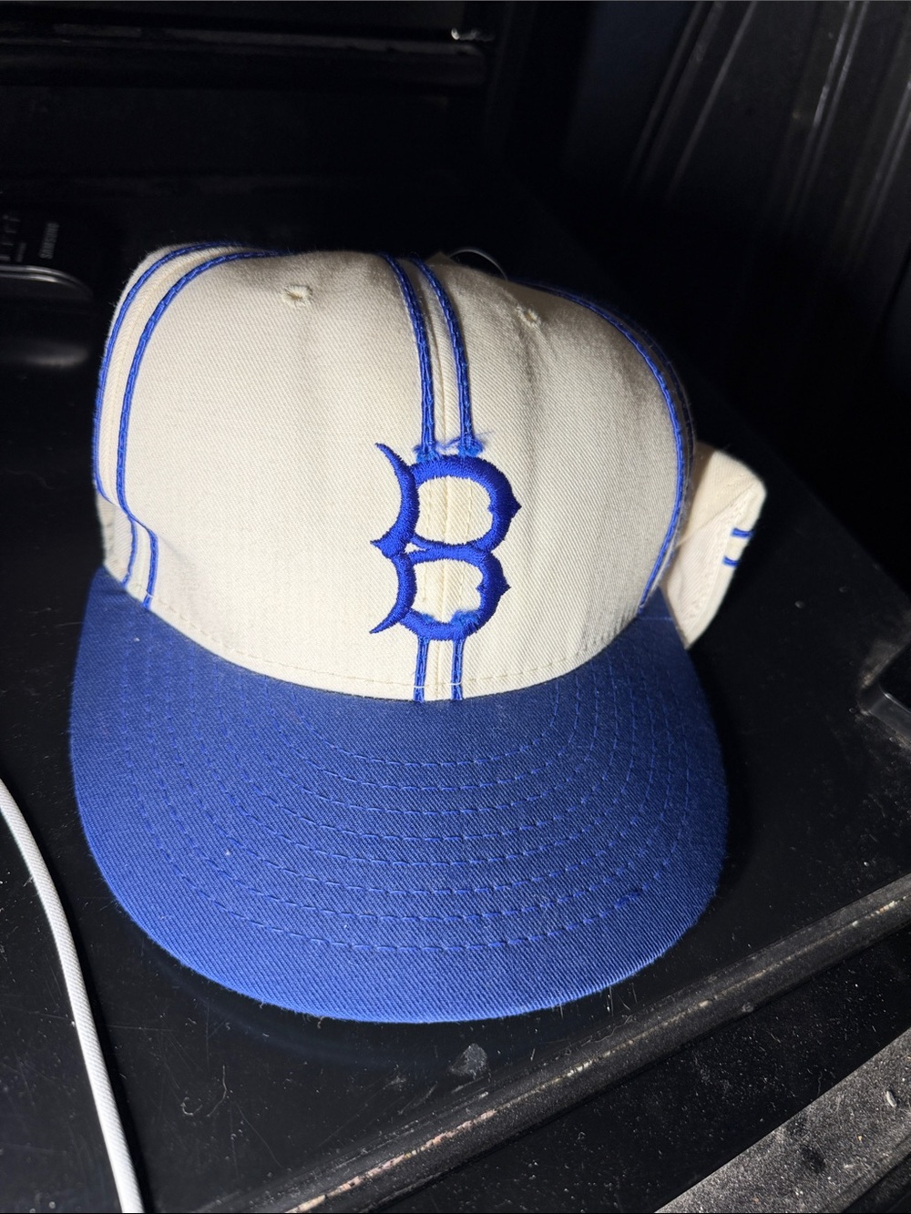 Kids Blue and Cream Baseball Cap with Embroidered 'B'